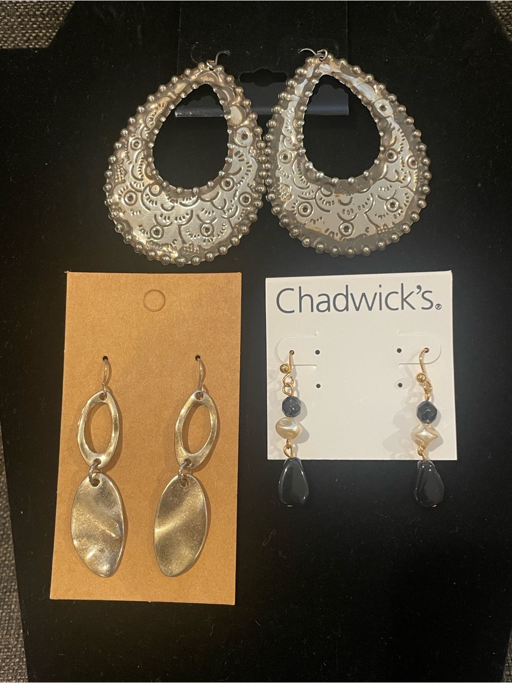 Chadwick's Black Teardrop and Bead Dangle Earrings